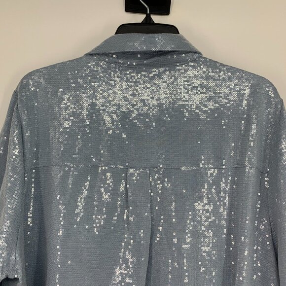Worthington x Jason Bolden Top Blue Sequin Button Down Long Sleeve - Picture 9 of 11